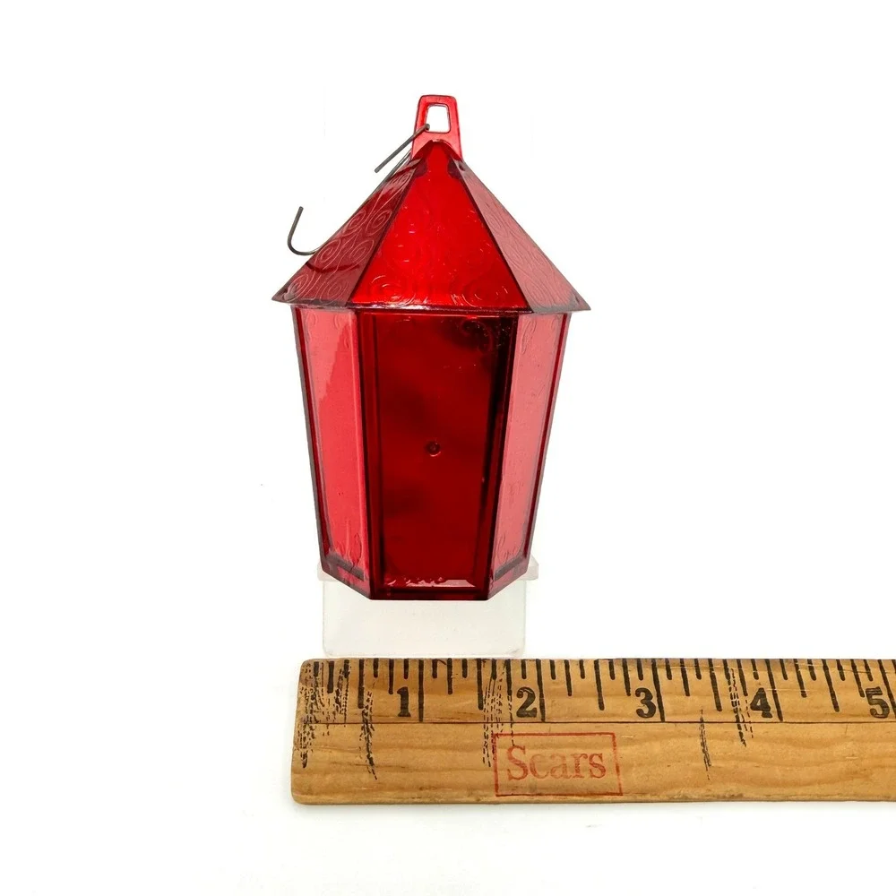 Jewelbrite Vintage‎ Red Plastic Lantern Christmas Ornament Wise Man Diorama